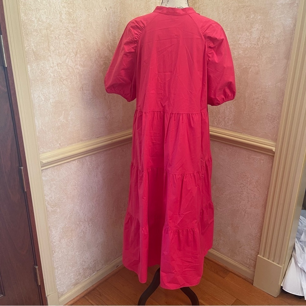 Ann Taylor Loose Fit Tiered Voluminous Maxi Cotton Blend Dress Fuchsia Sz XL - Picture 4 of 11